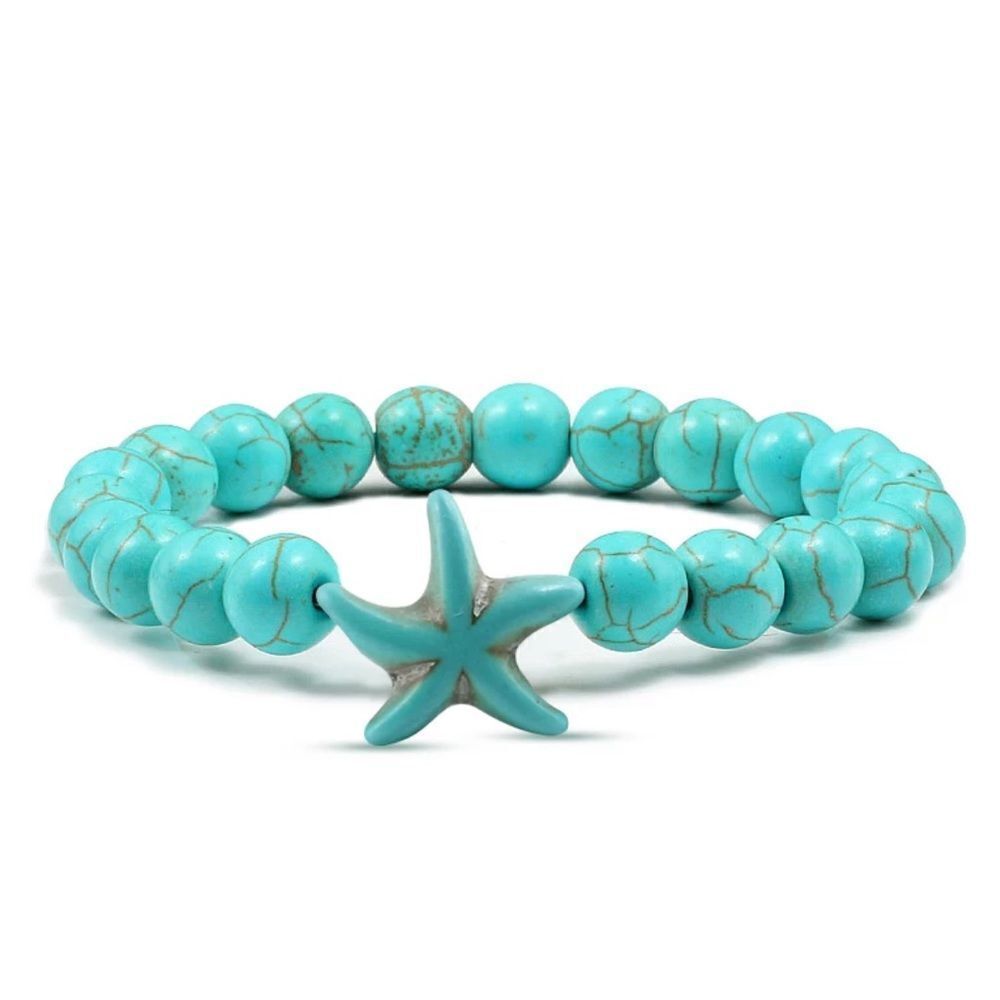 TURQUOISE Marbled Sea Star Beaded Bracelet OS